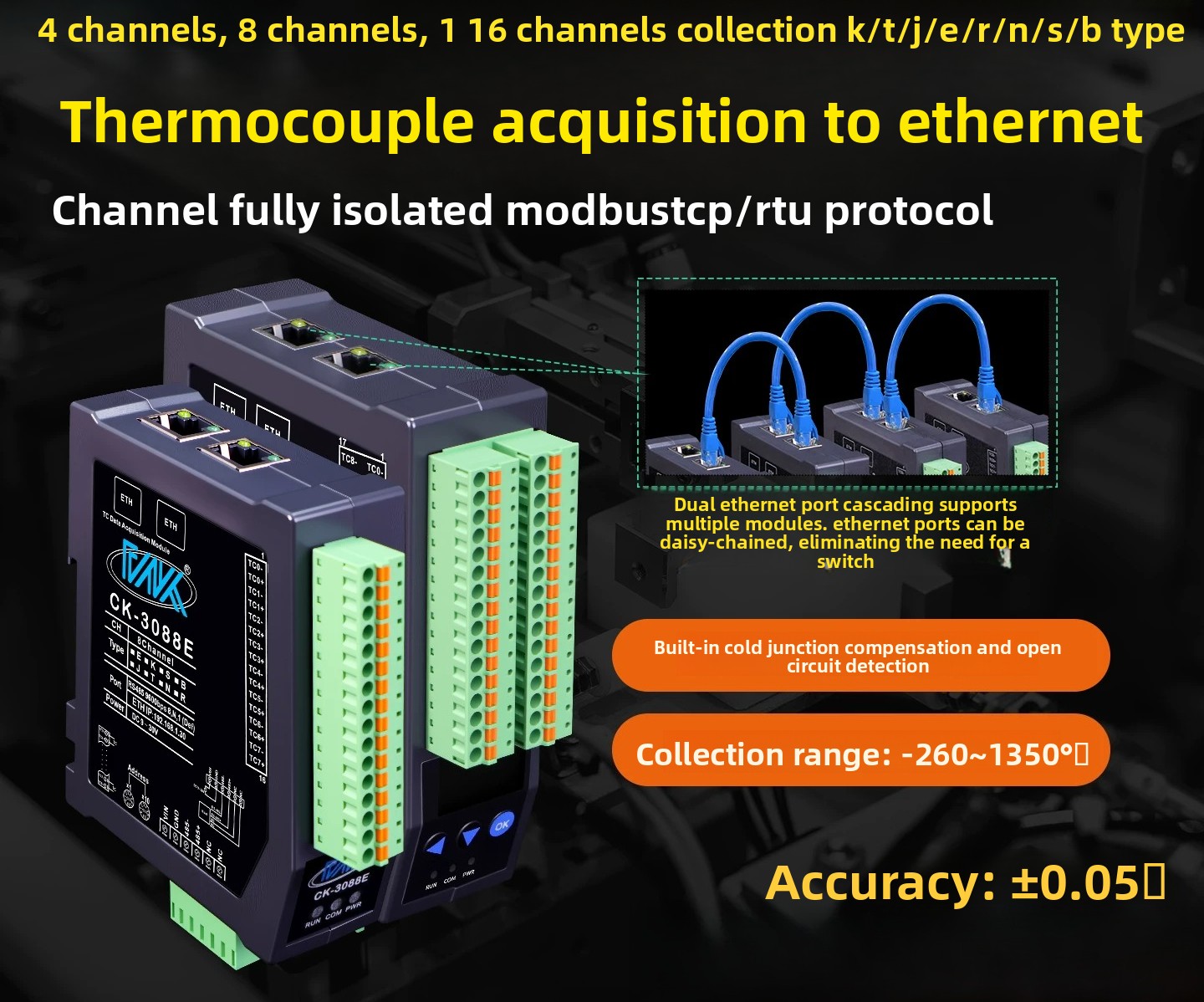 Power Over Ethernet - 8-канальный полностью изолированный модуль термопары K-типа